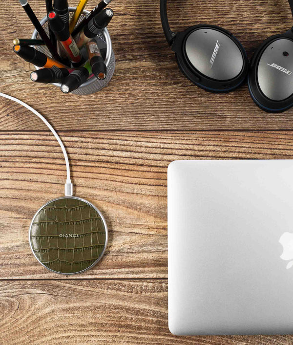 Wireless Charger Embossed Croc Leather